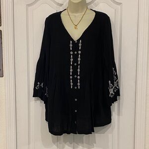Elegant Black Embroidered Women's Top